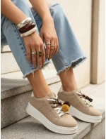 Dámske semišové tenisky s ozdobnou platformou béžovej farby FashionStreet ZY1419