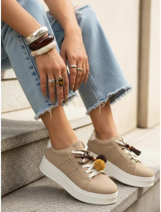 Dámske semišové tenisky s ozdobnou platformou béžovej farby FashionStreet ZY1419
