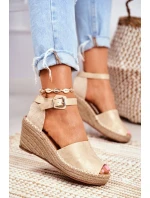 Sandały Na Plecionej Koturnie Złote Maritta
