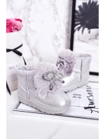 Ocieplane Dziecięce Botki Śniegowce Z Futerkiem Srebrne JellyBeans