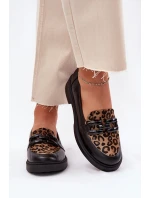 Skórzane Mokasyny Z Ozdobą I Panterką Laura Messi 2965 Czarne