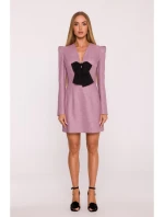 M869 Tvídové šaty s výstrihom do V - marsala