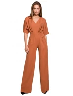 S285 Kombinéza s výstrihom do V a širokými nohavicami - čierna