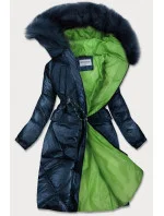 Lesklá prešívaná dámska zimná bunda Dark Blue (977)
