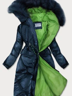 Tmavomodrá lesklá dámska prešívaná zimná bunda (977)