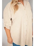 Dámska košeľa Plus Size z viskózového manšestru s odnímateľnými rukávmi, béžová Dámska košeľa Plus Size z viskózového manšestru s odnímateľnými rukávmi, béžová