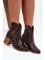 Botki Damskie Ażurowe Z Naturalnej Skóry Na Słupku Zazoo 3690 Czekoladowe Botki Damskie Ażurowe Z Naturalnej Skóry Na Słupku Zazoo 3690 Czekoladowe