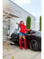 Dámska sexy koženková bunda z umelej kožušiny J930 Červená - In-Stylefashion