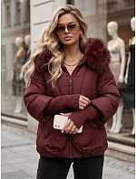 Dámska zimná prešívaná bunda s kožušinovým lemom, bordová, FashionStreet TY5992 Dámska zimná prešívaná bunda s kožušinovým lemom, bordová, FashionStreet TY5992