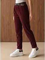 Dámske manšestrové nohavice s opaskom, vínové, FashionStreet UY3147 Dámske manšestrové nohavice s opaskom, vínové, FashionStreet UY3147