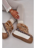 Skórzane Śniegowce Damskie Na Grubej Podeszwie Z Futerkiem Panterka Big Star OO274A208 Brązowe