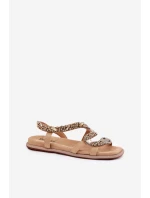 Sandały Damskie Ze Zdobieniem Wąż Eko Zamszowe Artiker 56C1361 Beżowe