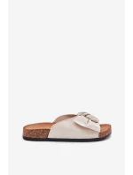 Klapki Damskie Na Korkowej Podeszwie Kokardką Beżowe Seressa