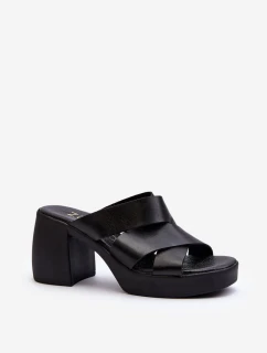 Zazoo 40373 Skórzane Klapki Na Klocku Czarne