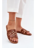 Płaskie Klapki Damskie Ze Złotym Detalem Camel Noroti