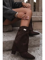 Ocieplane Botki Damskie Na Słupku Z Ozdobnym Paskiem Czekoladowe Luvielle