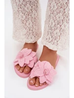 Dámské ploché pantofle s ozdobnými květinami Růžové Elzoria