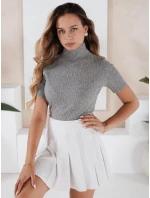 Dámsky rebrovaný sveter s krátkym rukávom GIRLGLORY sivý FashionStreet MY2551 Dámsky rebrovaný sveter s krátkym rukávom GIRLGLORY sivý FashionStreet MY2551