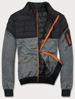 Čierno-grafitová pánska bunda s neónovými zipsami (8M907-392)