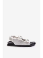 Jeansowe Zdobione Sandały Damskie Białe Irmale