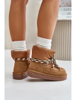 Zamszowe Śniegowce Damskie Z Grubym Sznurowaniem D.Franklin DFSH375003 Brązowe
