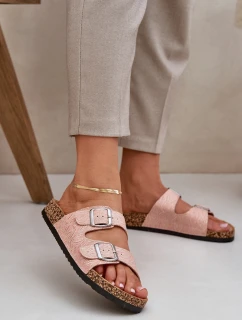 Materiałowe Klapki Na Korkowej Podeszwie Z Klamrami Różowe Atera