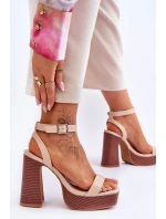 Skórzane Sandały Na Masywnej Platformie Beżowe Marina