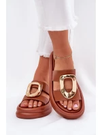 Klapki Damskie Na Platformie Ze Złotym Detalem Camel Ularinea