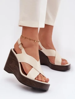 Dámské sandály z eko kůže na platformě Béžové Janivra