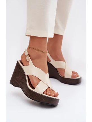 Dámské sandály z eko kůže na platformě Béžové Janivra