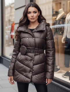 Dámsky prešívaný zimný kabát s kapucňou BLOOM moka FashionStreet TY4517z
