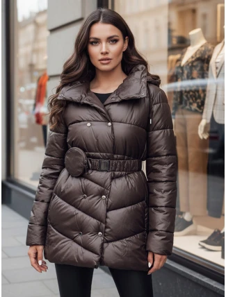 Dámsky prešívaný zimný kabát s kapucňou BLOOM moka FashionStreet TY4517z Dámsky prešívaný zimný kabát s kapucňou BLOOM moka FashionStreet TY4517z