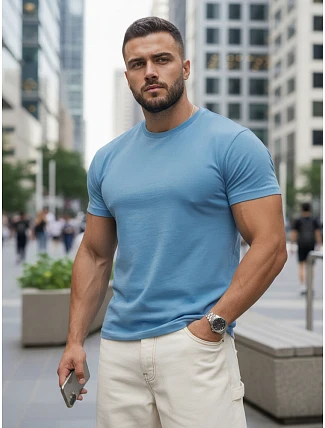 Pánske bavlnené tričko basic, svetlo modré, FashionStreet RX5691 Pánske bavlnené tričko basic, svetlo modré, FashionStreet RX5691