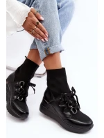 Damskie Botki Na Koturnie Ze Skarpetą Czarne Helladina