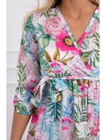 Kvetinové šaty s viazaním v páse ecru