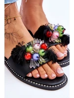 Klapki Z Ozdobnymi Koralikami S.Barski KV-2775-47 Czarne