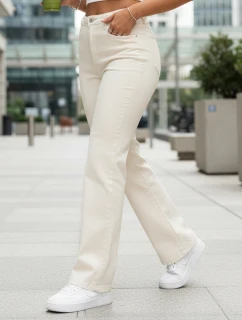 Dámske džínsy s vysokým pásom ecru FashionStreet UY2912