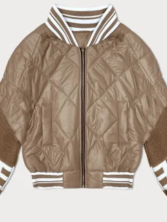 Dámska bunda bomber so svetrovými rukávmi tmavobéžová (2439)