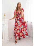 Viskózové šaty s volánovým výstrihom 29475 červená - Kesi