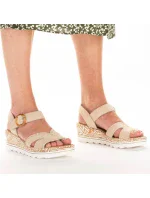 Pohodlné béžové sandále na platforme s podpätkom Rieker W RKR595