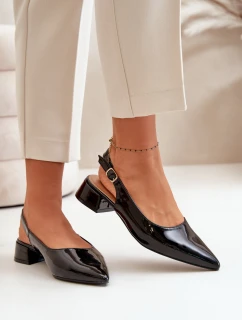 Lakierowane Baleriny Na Niskim Obcasie Z Noskami W Szpic Czarne Anarinne