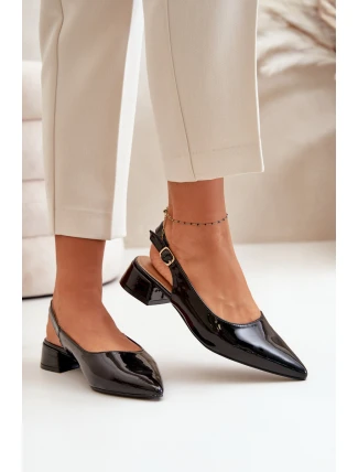 Lakierowane Baleriny Na Niskim Obcasie Z Noskami W Szpic Czarne Anarinne