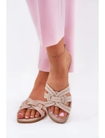 Klapki Damskie Płaskie Z Przeplatającymi Się Paskami Beżowe Acimine