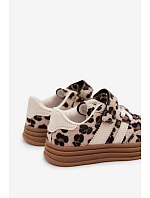 Dievčenské tenisky s leopardím vzorom na suchý zips Beige Satinia
