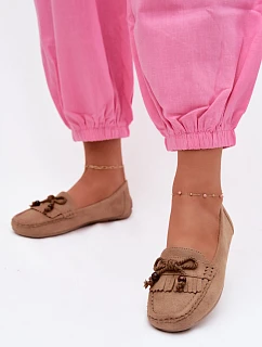Dámske ploché mokasíny s umelým semišom a strapcami Dark Beige Bluebell