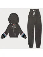 Dámska tepláková súprava v grafitovej farbe s farebnými vsadkami (AMG-346A)