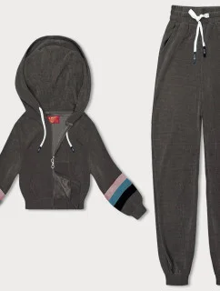 Dámska tepláková súprava v grafitovej farbe s farebnými vsadkami (AMG-346A)