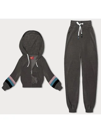 Dámska tepláková súprava v grafitovej farbe s farebnými vsadkami (AMG-346A)