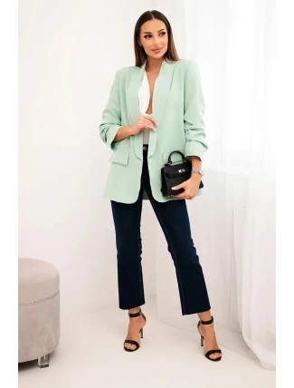 Bunda s klopou elegantná svetlá mentolová Bunda s klopou elegantná svetlá mentolová