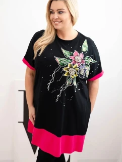 Dámske Plus veľkosť tunika s kvetinovým vzorom a dekoratívne korálky Fuchsia